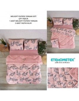 ETE HOMETEX ÇİFT KİŞİLİK LÜX WELSOFT YORGAN SETİ 195X215CM ARİNA PUDRA 8696474231889